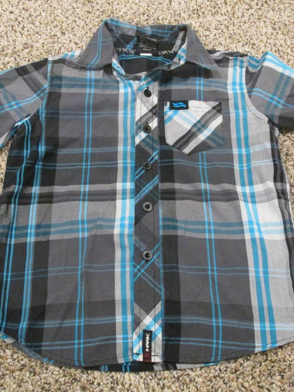 Tony Hawk Button Up Shirt Toddler Boys Size 4 Blue Plaid Short Sleeve Collar Top